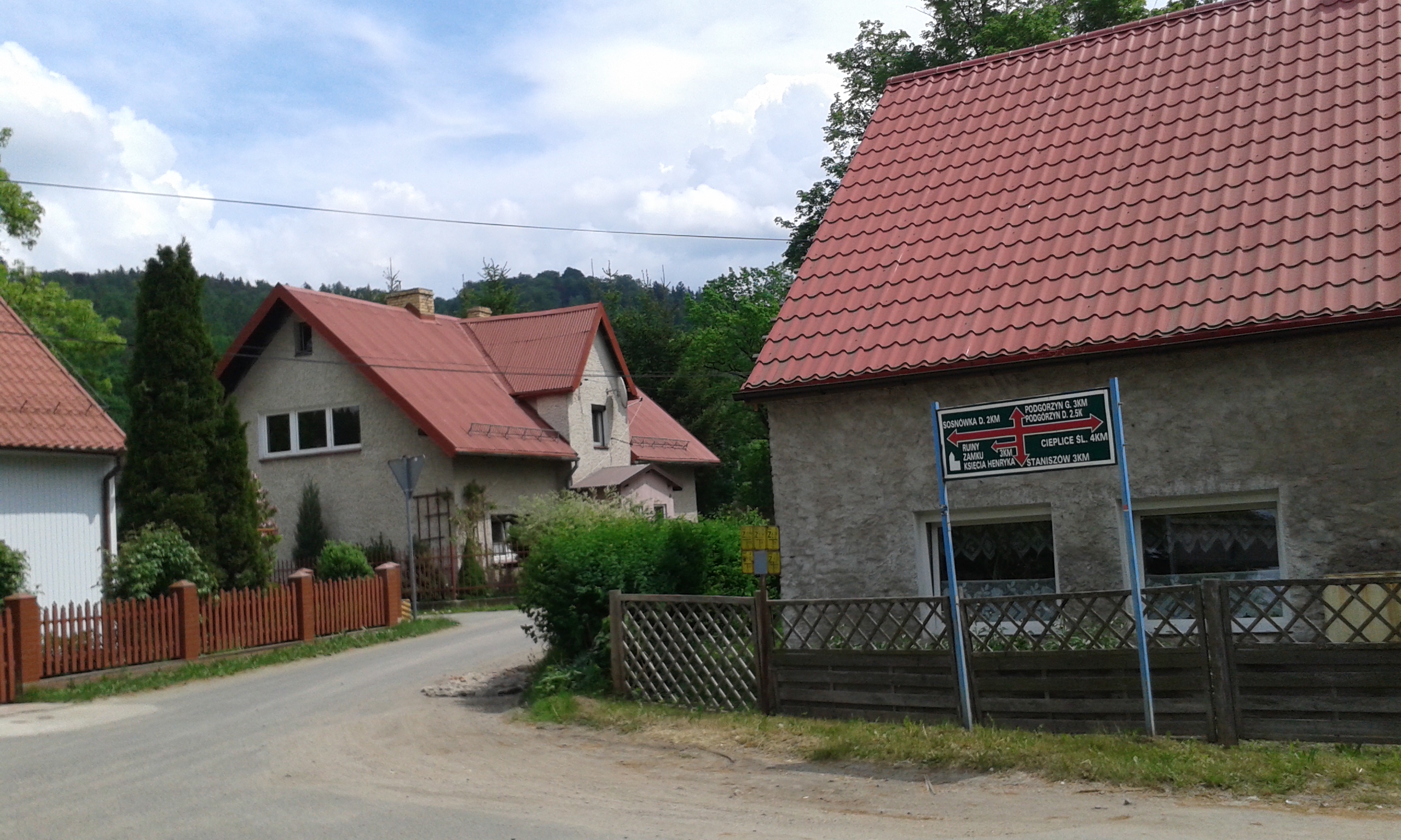 Centrum Marczyc z tablicą kierunkową